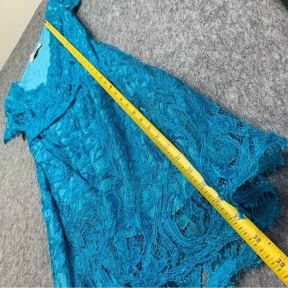 Emilio Pucci Blue Sheath Lace Wrap Dress Short Sleeve SILK Lining - Size US 10 - Picture 10 of 14
